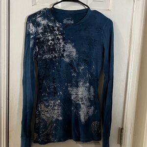 Sinful Women's Artistic Blue Long Sleeve Tee